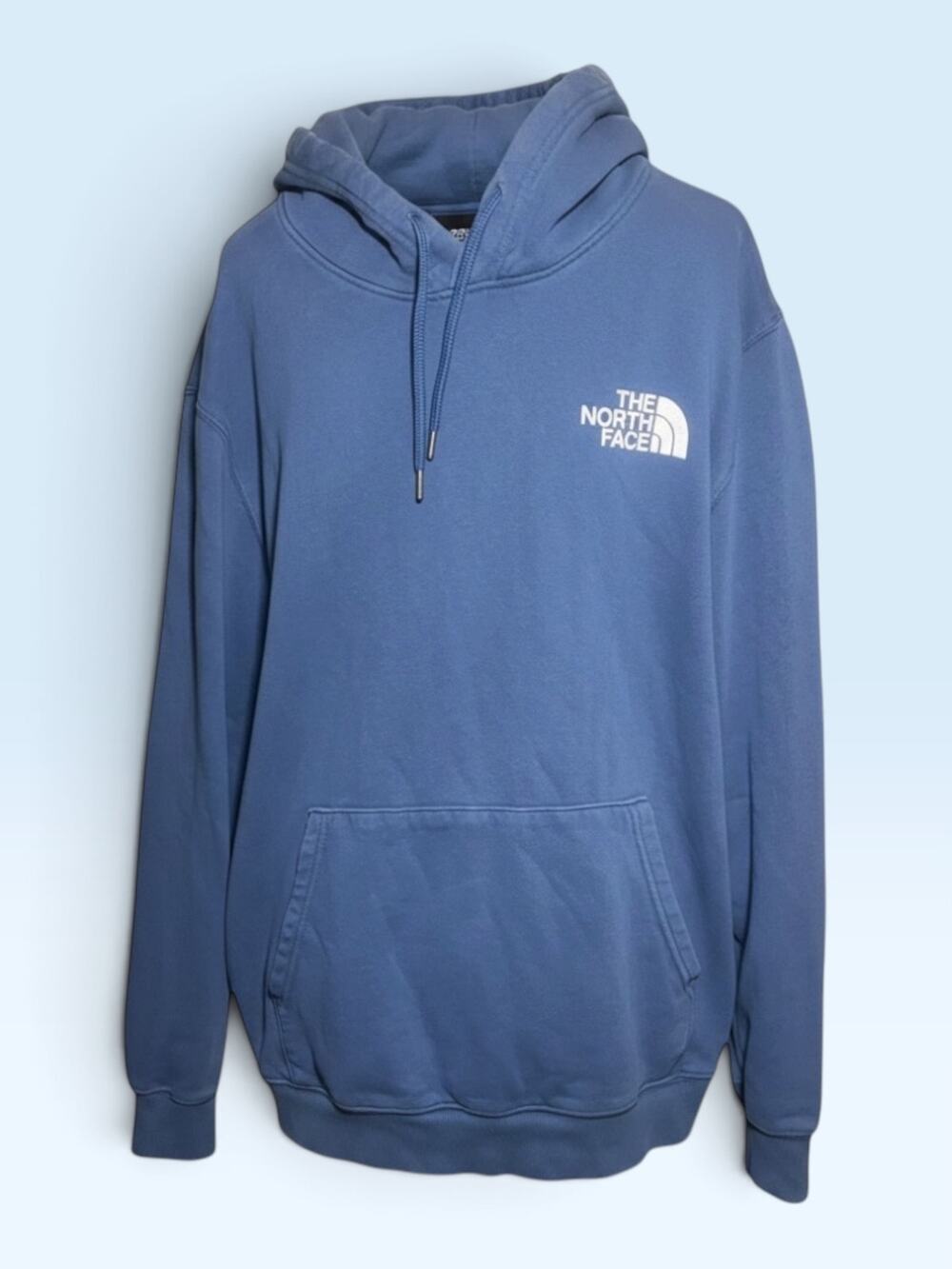 The North Face Blue Men's Hoodie Pullover White Logo Size XL Pockets Drawstring